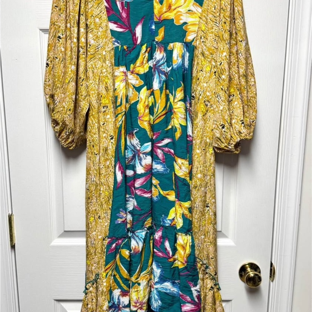 Floral Yellow and Teal Maxi Dress - Picture 4 of 4